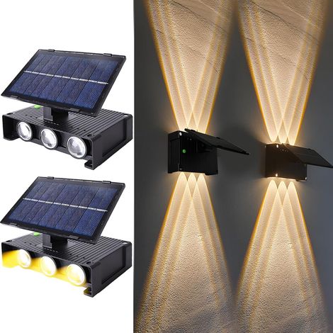Lot de 2 Appliques Murales Solaires d'extérieur Réglables pour L'extérieur avec 6 Lampes Chaudes LED Décoratives IP65 étanches pour Jardin, Pelouse, Balcon, Cour (1/5)