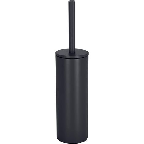 Cepillo para inodoro PRI, base de acero – cabezales reemplazables, carcasa de acero resistente – Incluye una caja de almacenamiento abierta para el asiento del inodoro – Negro mate (1/5)