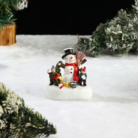 Figurine de Noël en résine bonhomme de neige avec enfants et sapin, décoration de table lumineuse (piles non incluses) (1/5)