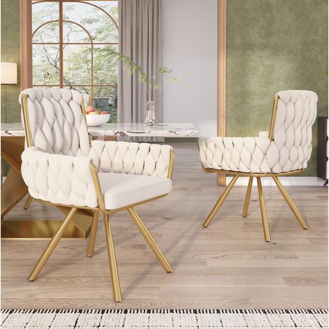 Drehbare Esszimmerstühle, 2er-Set, 87 x 63 x 64 cm, beige Samt HAVRYA (1/5)