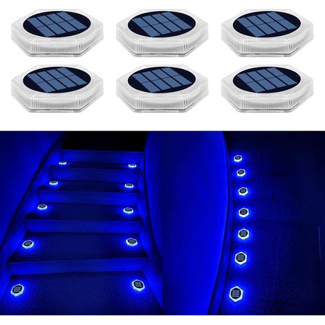 Outdoor Solar Lamp, IP68 Waterproof Solar Garden Light, Auto On/Off Solar Ground Light, Solar Stair Light for Stairs and Sidewalks, Blue Light (6-pack) (1/5)