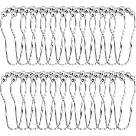 Lntyq Lot de 24 Crochets de Rideau de Douche en Acier Inoxydable Chromé Poli Antirouille pour Salle de Bain,Anneaux pour Rideaux de Douche Crochet en Métal Coulissant