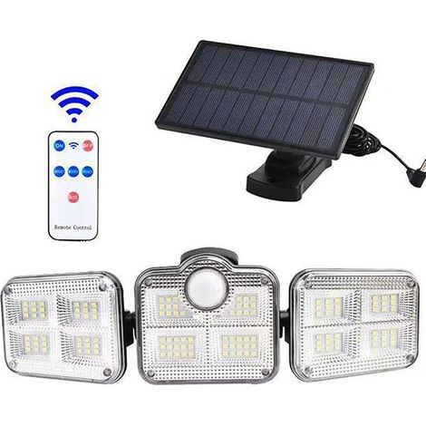 1 lampe solaire extérieure, 3 têtes réglables, détecteur de mouvement, IP65 étanche, éclairage grand angle 270°, pour jardin et garage (1/4)