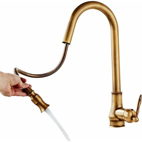 Mitigeur d'évier en inox brossé, robinet de cuisine pivotant 360°, monocommande eau chaude/froide pour lavabo, finition nickel brossé, acier inoxydable durable. (1/5)
