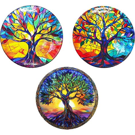 Dekorativer Lebensbaum-Magnet – 3er-Set – Mehrfarbiges Design für Kühlschrank, Büro und Zuhause