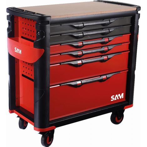 Carrello extra large a 6 cassetti XL SAM OUTILLAGE con piano in legno rosso - 416-BXL