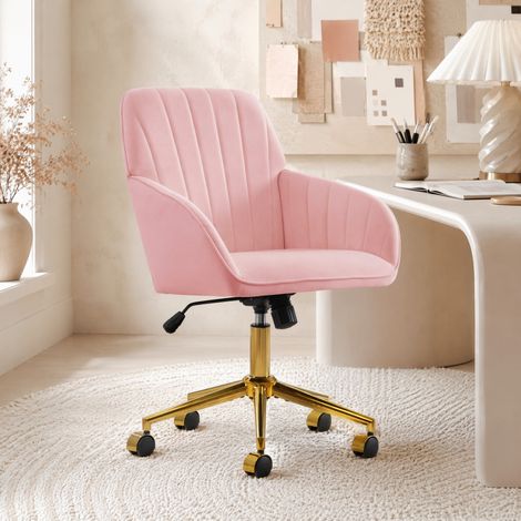 Höhenverstellbarer Drehbürostuhl, rosa Samt OKMYHOME (1/5)