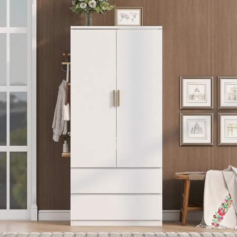 Armoire penderie 70 x 50 x 170 cm en panneaux de bois blancs, rangement chambre FloraGrace (1/5)