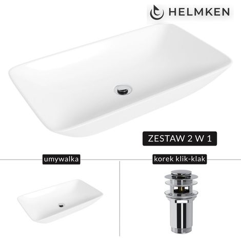 Lavabo da appoggio Helmken 88670000 (70x40) bianco + tappo Click-Clack cromato (1/5)