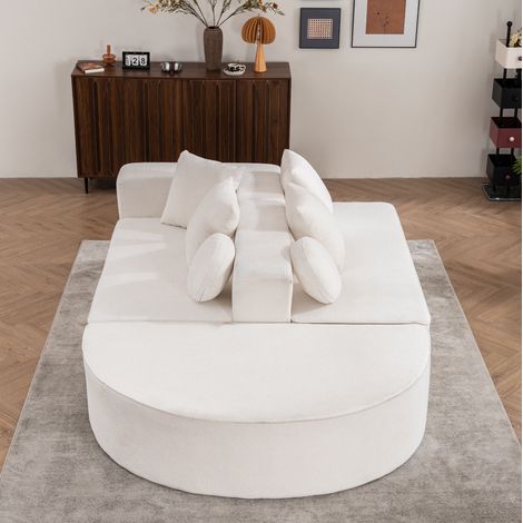 Sofá cama modular blanco de chenilla, estructura de espuma, sin montaje OKMYHOME (1/5)