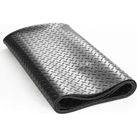 Revêtement de sol en caoutchouc à plaques diamant, 3 mm x 1,2 m x 4,5 m, tapis de garage en SBR, facile à nettoyer, noir, pour ateliers et salles de sport. (1/5)