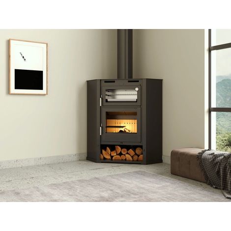 Poêle à bois d'angle ventilé avec four - FIREMATIC Flint 9.5 kW
