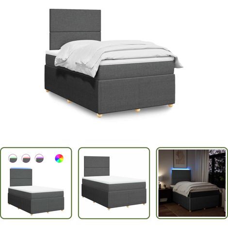 vidaXL LED-Beleuchtung - Boxspringbett mit Matratze Dunkelgrau 120x200 cm Stoff (1/5)