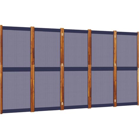 Paravento divisorio 5 pannelli 350 x 180 cm tessiline blu e legno DEC030967