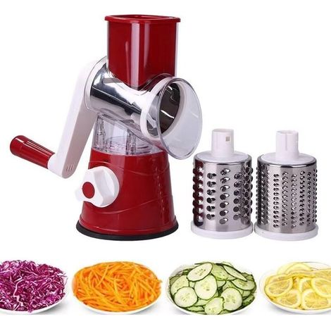 Râpe à Légumes avec 3 Lames de Tambour, Râpe Cuisine pour Une Coupe Plus Facile, Trancheuse à Légumes pour Le Fromage, Le Concombre, la Carotte, Les Noix (1/2)