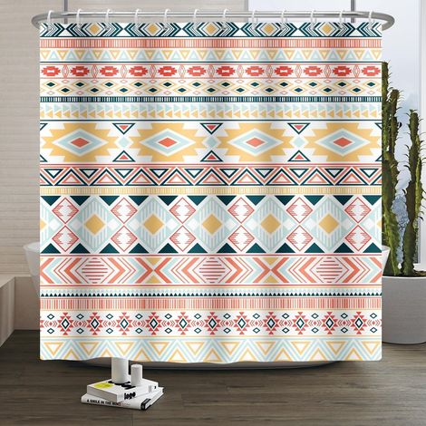 150x200cm Rideau de Douche Boho Médiéval Rayures géométriques colorées Polyester imperméable Rideau de Salle de Bain Art Moderne Ferme Lavable Machine Résistant à la moisissure Décoration (1/5)