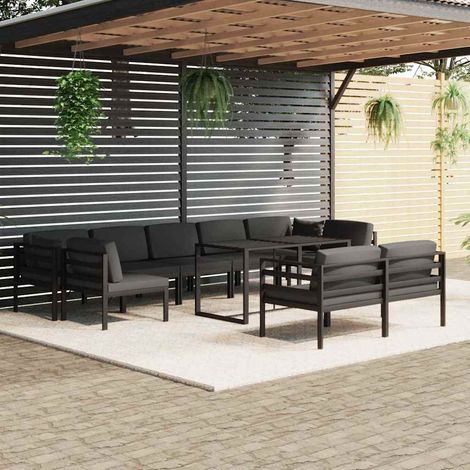 vidaXL Set muebles de jardín 10 pzas y cojines aluminio gris antracita (1/5)