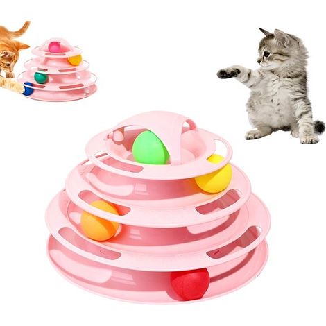 Tour à balles pour chat - Jeu de balles pour chat - Tour à balles avec circuit - Tour de jeu pour chat - Circuit à balles pour chats - 4 niveaux - Réduit l'ennui - Avec 4 balles colorées - 25 × 19 cm (1/5)