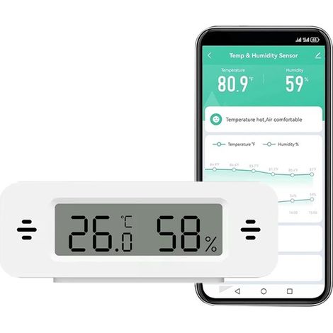 1 pièce. Couleur : Blanc. Matériau : ABS. Mini thermomètre et hygromètre WiFi Tuya pour usage domestique. (1/5)