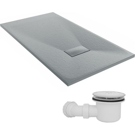 NRG 1300 x 700mm SMC Anthracite Rectangle Slate Effect Bathroom Shower Tray & Fluidmaster Fast Flow Waste Trap (1/5)