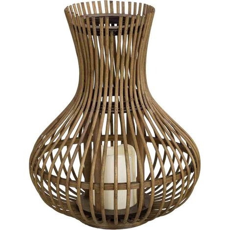 Portavelas de bambú con vela de led  marrón, D29x35h cm (1/5)