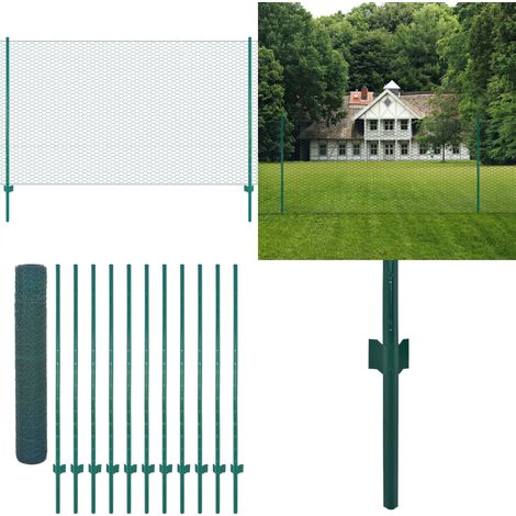 Maschendrahtzaun mit Pfosten Stahl 25 x 1,5 m Grün - Metallzaun - Gartenzaun - Stahldrahtzaun - Sicherheitszaun - Hundezaun - Home & Living