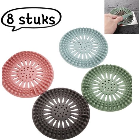Couvercle de bonde en silicone 8 pièces - siphon de salle de bain - filtre anti-odeurs et anti-obstruction - couleurs assorties (1/5)
