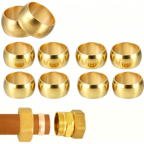 15mm Tube OD Compression Manchons Embouts,10 PCS Olives de Compression en Cuivre de 15 mm Kit d'Assortiment de Raccords à Compression de Raccords de Virole pour Gaz d'Eau d'Air (1/5)