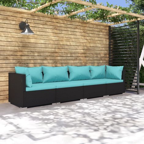 4-tlg. Garten-Lounge-Set mit Auflagen Poly Rattan Schwarz (1/5)
