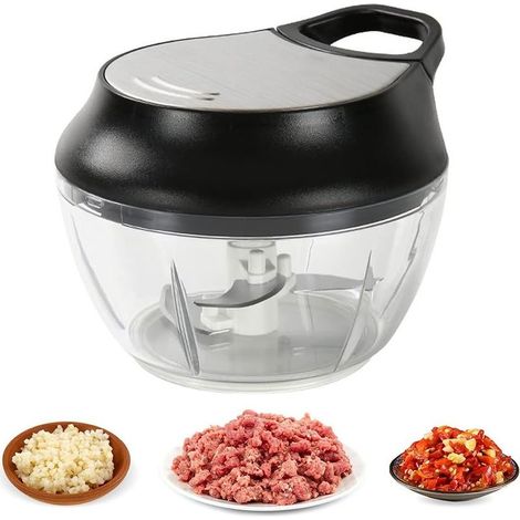 Hachoir Manuel, Hachoir à Oignon, Coupe oignon, Lames en acier inoxydable, Facile à Nettoyer Hachoir Oignon Manuel pour Legumes, Fruit & Salade-Noir- (1/5)