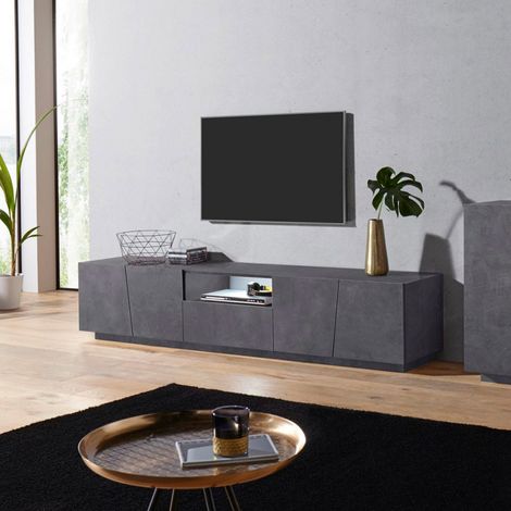 Meuble TV moderne avec 4 portes coulissantes tiroir 220cm Vega Low Ardesia XL (1/5)