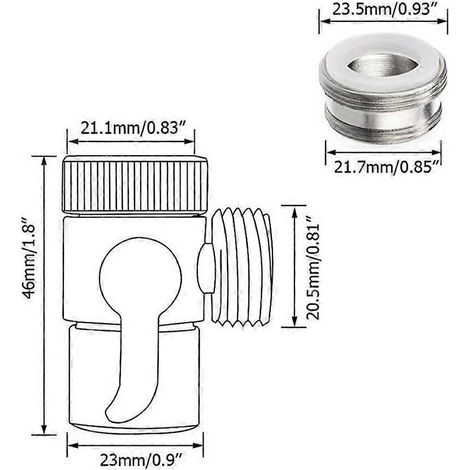 Robinet inverseur à 3 voies pour bras de douche, compatible avec robinet, douchette et pommeau de douche (argenté) (1/4)