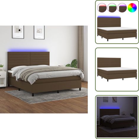 The Living Store Sommier à lattes de lit matelas et LED Marron foncé 160x200 cm - Sommier Tapissier - Lit Plateforme - Lit Avec Led - Matelas À Ressorts Ensachés - Têtière Ajustable (1/5)