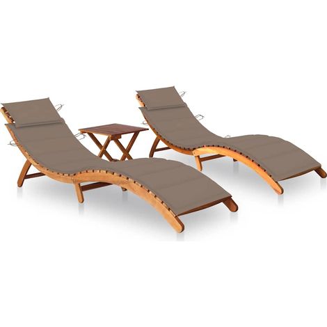 Sonnenliegen 2 Stk. mit Tisch und Auflagen Massivholz Akazie