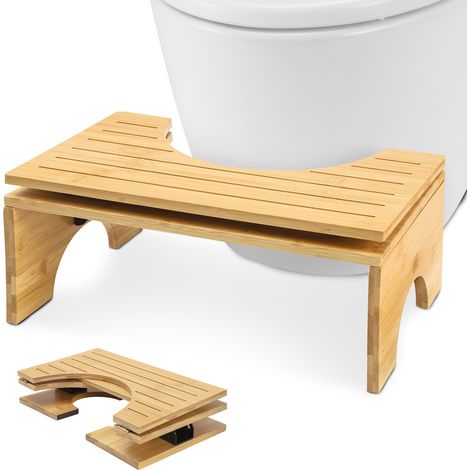 Tabouret de toilette en bambou, marchepied WC en bois, tabouret marchepied tabouret de toilette antidérapant (1/5)