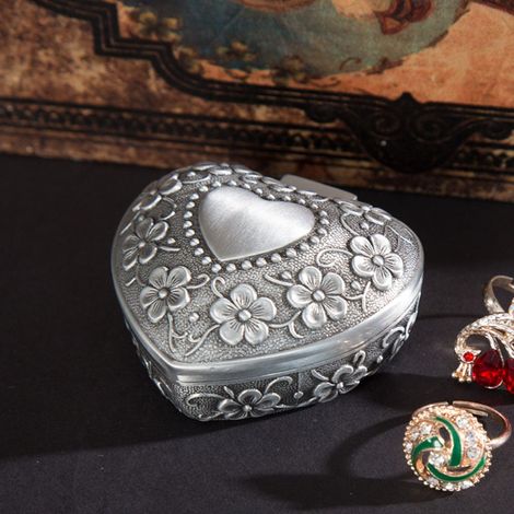 Boîte à bijoux vintage en métal en forme de cœur - Boîte de rangement pour bijoux, idéale comme cadeau d'anniversaire, de mariage ou d'anniversaire de mariage. (1/5)