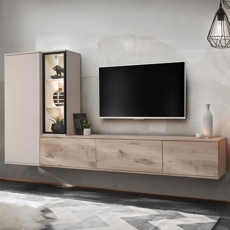 Ensemble Meuble TV Design "Clare" 240cm Beige & Naturel