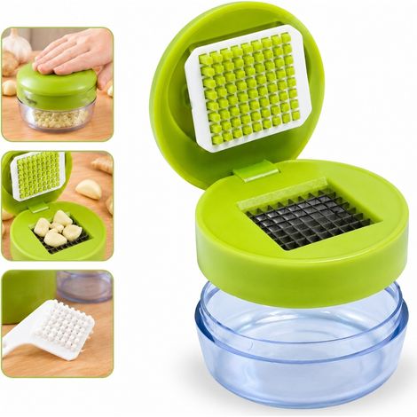 2 Pcs Mini Hachoir Ail Manuel Vert ABS et AS 7 x 6 cm avec Brosse 8.4 x 1.4 cm Ail Oignon Puree Legumes Cuisine Sans Effort (1/5)
