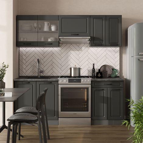 Cucina componibile R-Line, Casa di campagna antracite/antracite, 200 cm , PL Antracite, Vicco