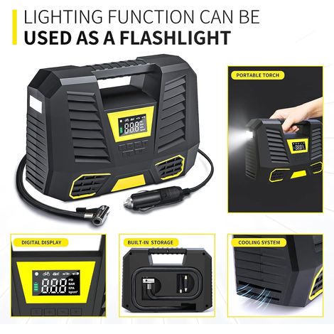 Compresseur à Air Portatif,150 PSI Gonfleur Pneus Voiture,3x2000mAh Mini Compresseur Pneu 12V,Pompe Pneus avec écran LCD Numérique Lampe LED,Compresseur Electrique pour Voiture Velo Moto MNS (1/4)