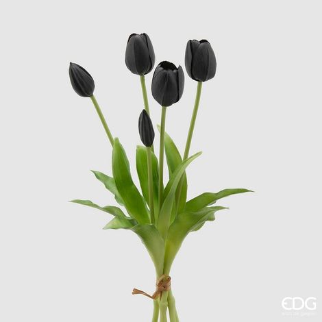 EDG Enzo De Gasperi Bouquet di 5 Tulipani Chiusi Gomma Olis H 40 Cm Black (1/5)
