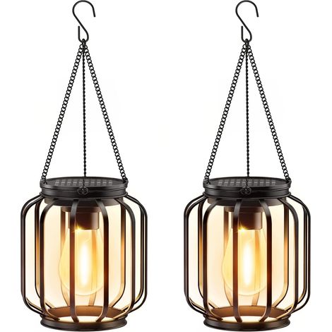 Confezione da 2 lanterne solari decorative a LED per esterni, luce bianca calda. (1/5)