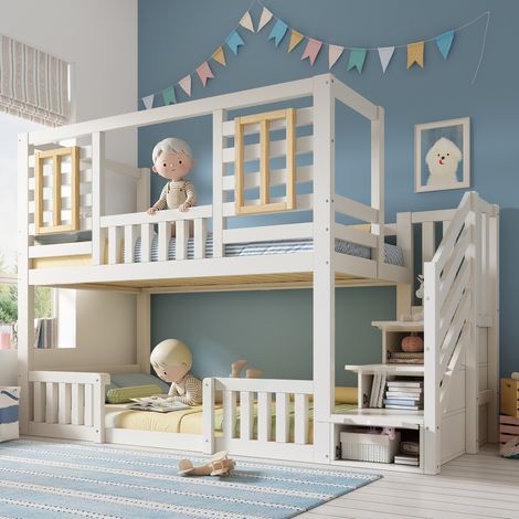 Cama litera infantil con almacenaje estilo casita OKMYHOME (1/5)