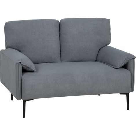Sofá de 2 plazas de tela gris con patas metálicas HOMVRA (1/5)