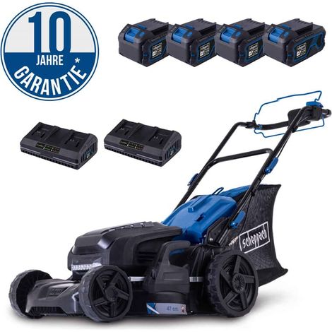 Scheppach 20V Akku Rasenmäher BC-MP470-X-SET XL2x2 & 4x20V4 Ah Akku Doppellader (1/5)