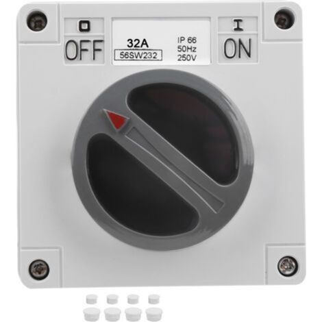 Aiperq 2P 32A Waterproof IP66 Mains Switch - Rotary On/Off Switch with Indicator Light 250V for Outdoor & Industrial Use