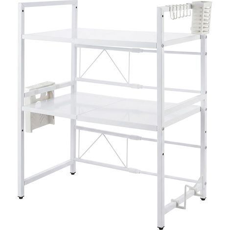 TOQUE 3 Tier Expandable Microwave Oven Rack Stand Kitchen Storage Shelf White