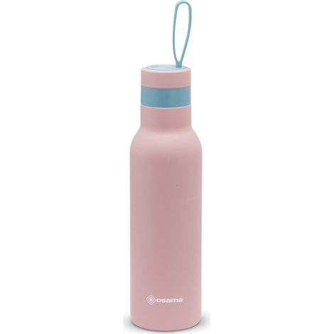 Osama - Borraccia Termica 500 ml Antibatterica, Acciaio Inox e Argento, Bottiglia Termica Valida come Borraccia Palestra e Lavoro, 24h Cold e 12h Hot, Ermetica e Antiscivolo, ‎8x8x24hcm, Rosa/Petrolio