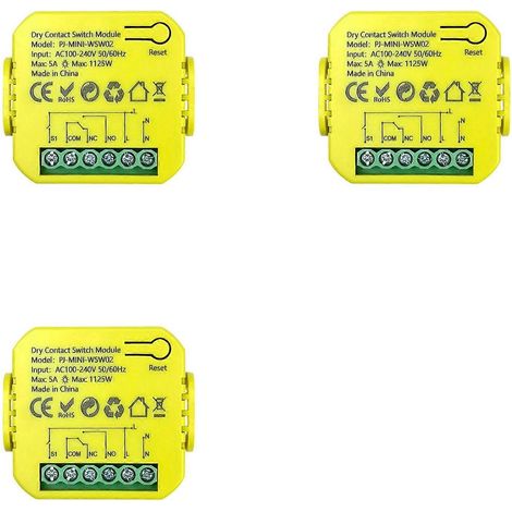 modules de relais à contact sec Tuya Smart Life avec WiFi, minuterie et télécommande via application, 5 A, 12 V CC / 24 V CA, 100-240 V CA. (1/5)
