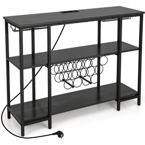Botellero industrial con soporte para copas estantes y enchufes para 15 botellas de vino mueble para vinos color gris